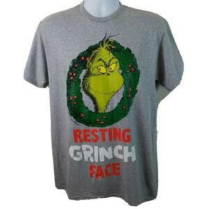 NWT Kohls Resting Grinch Face Dr Seuss Gray Tshirt Size Medium